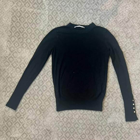 Zara Black Crew Neck Sweater With Button Cuff Detail Size Small - Picture 1 of 9